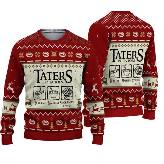 Discover Taters Potatoes Red Ugly Christmas Sweater