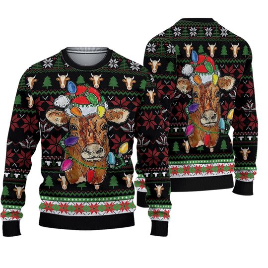 Discover Cow Light Ugly Christmas Sweater, Farmer Christmas Sweater