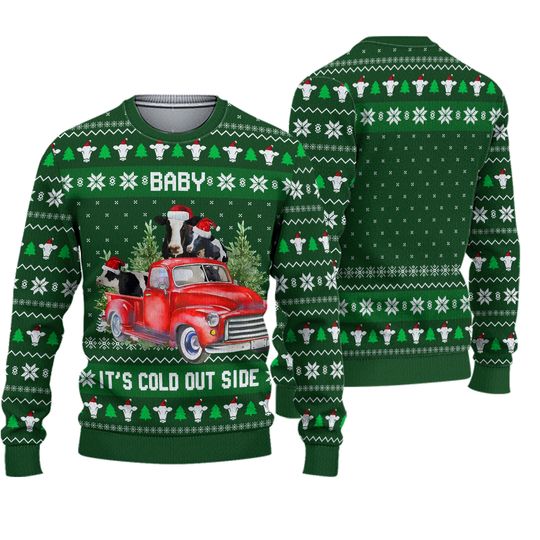 Discover Funny Cow On A Car ugly Christmas Sweater, Cow Christmas Ugly 3D Sweater