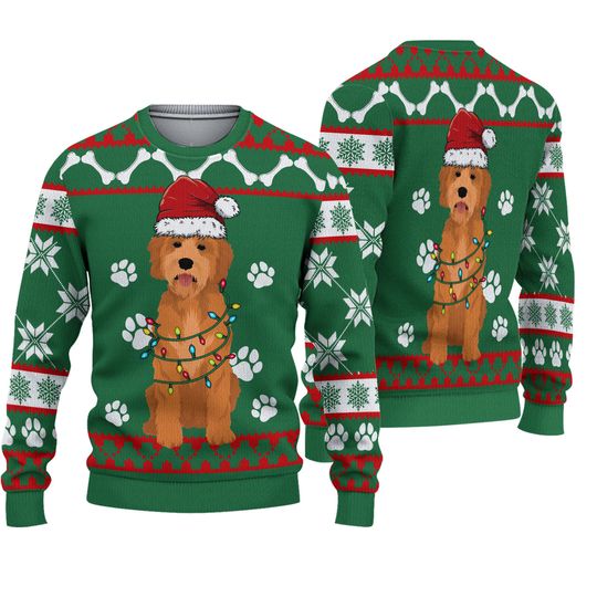 Discover 3D Golden Doodle Green Christmas Sweater