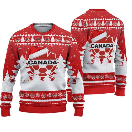 Discover Canada National Football Team Santa Hat Ugly Christmas Sweater
