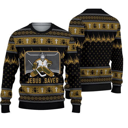 Discover Jesus Saves Hockey Man Christmas Ugly Sweater, Canada Hockey Sweatshirt