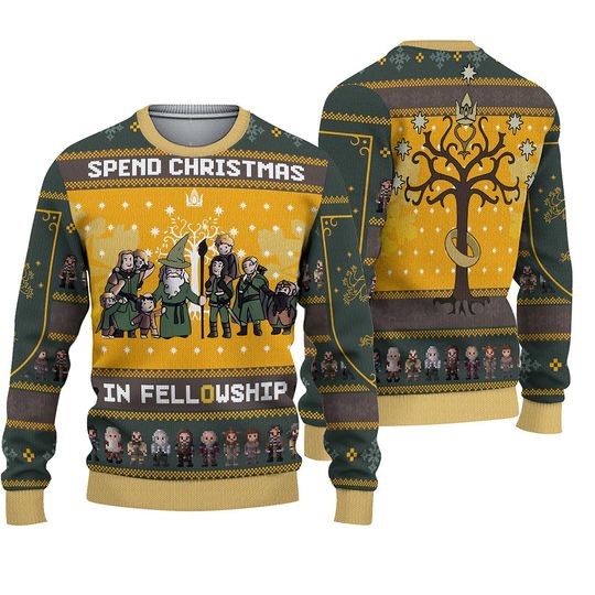 Discover Spend Christmas In Fellowship LOTR Ugly Christmas Sweater