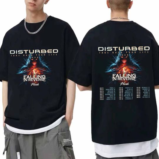 Discover Disturbed 2024 Tour Shirt, Falling In Reverse and Plush Shirt, Disturbed Band Fan Shirt