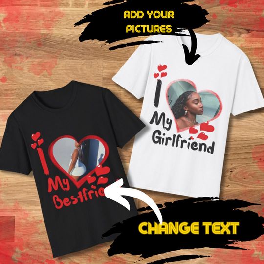 Discover Personalised Photo Couples T Shirt, I Love My Girlfriend Custom Photo Printed Tshirts