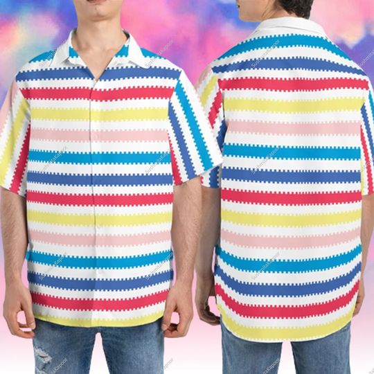 Discover Allan Barbi Movie Hawaiian Shirt, Allan's Striped Shirt, Barbi Margot