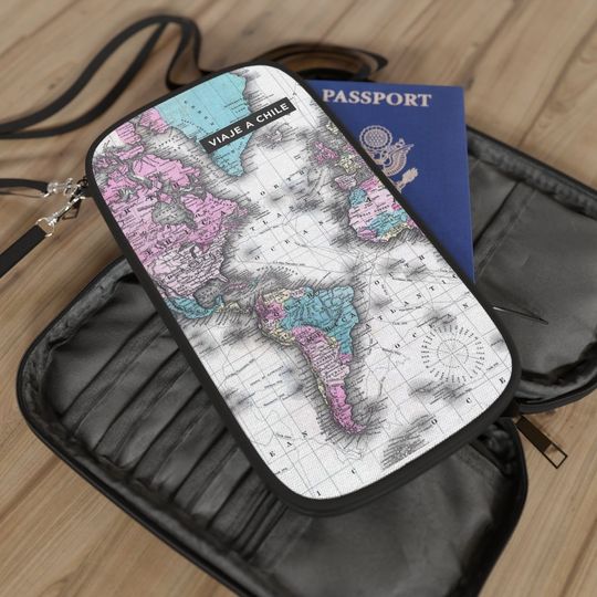 Discover International World Map Personalized Passport Wallet, Boarding Pass Holder, Document Organizer Case, Travel Accessory Gift For Travelers