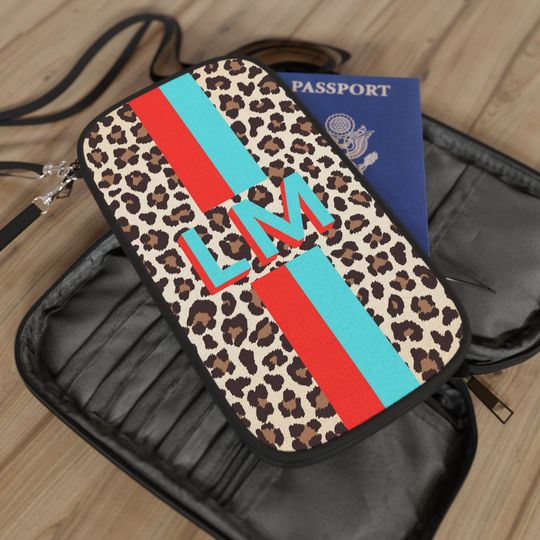 Discover Shadow monogrammed passport wallet with zipper, Custom family travel document organizer, Personalized passport holder pouch for couples