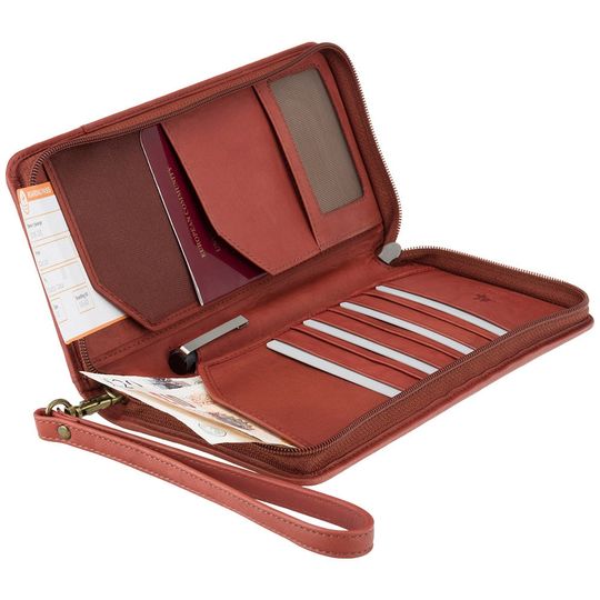 Discover Leather Travel Wallet with Wrist Strap