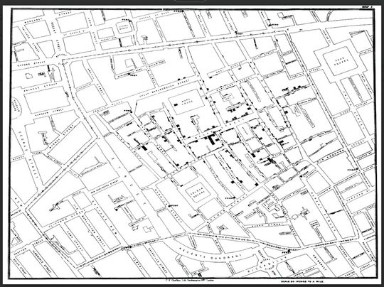 Discover John Snow's Cholera Map (white-on-black) Premium Matte Vertical Poster