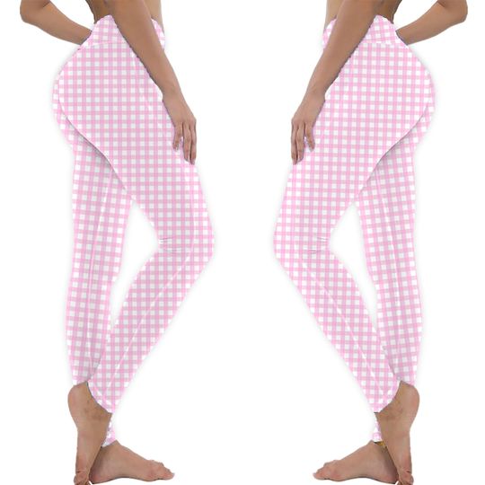 Discover Pink And White Gingham Check Pattern Leggings