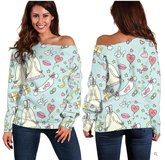 Discover Wedding Pastel Pattern All-Over Print Oversized Women's Off-Shoulder Sweatshirt