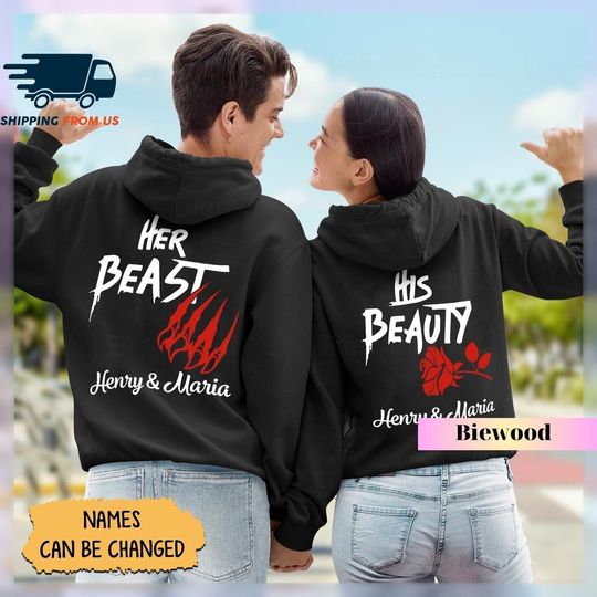 Discover Her Beast His Beauty Couple Hoodies, Personalized Couple Hoodie