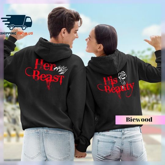 Discover Her Beast His Beauty Couple Hoodies, Couple T-Shirt, Matching Couples Hoodie