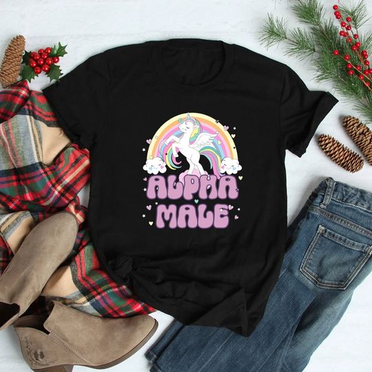 Discover Ironic Alpha Male Unicorn Rainbow T-Shirt, Funny T-Shirt