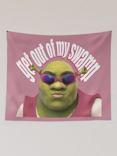 Discover Pink Shrek Get Out Of My Swamp Wall Tapestry, Memes Shrek Wall Hanging