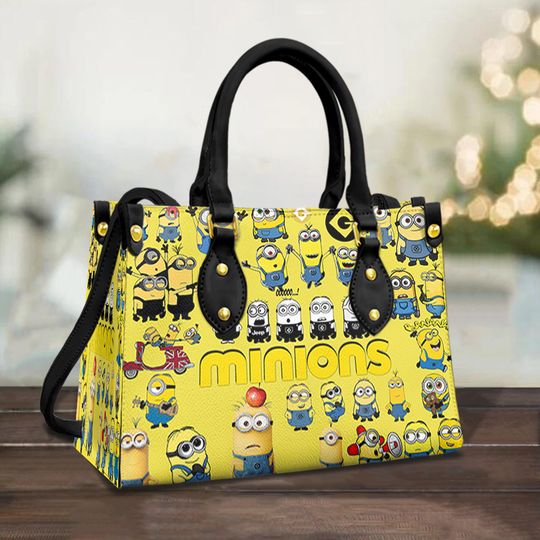 Discover Minions Leather Handbag, Funny Minions Banana Leather Bag