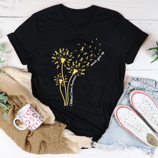 Discover Childhood Cancer Awareness Dandelion Shirt, Gold Ribbon Shirt