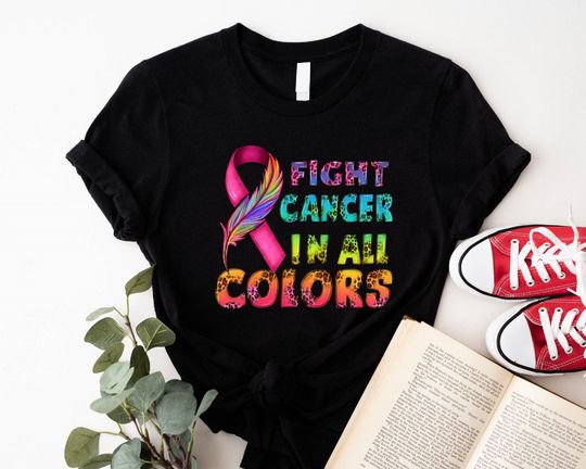 Discover Fight Cancer In All Colors Shirt, Pink Ribbon Graphic