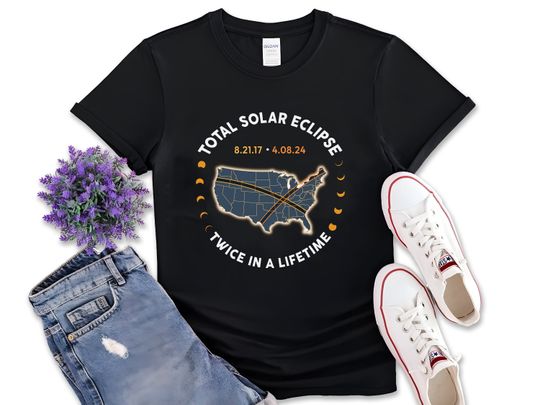 Discover Total Solar Eclipse Twice In A Lifetime 2017 2024 Shirt, April 8 2024, USA Map