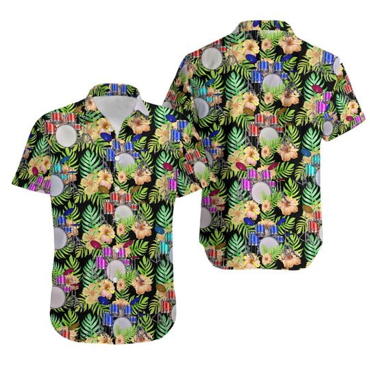 Discover Drums Yellow Hibiscus Flower Hawaiian Shirt