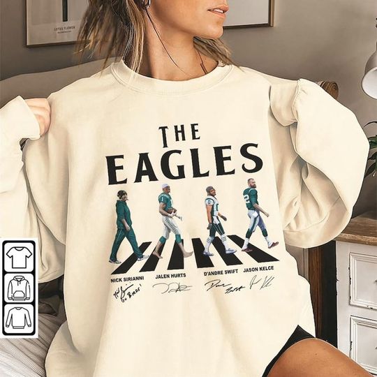 Discover Eagl.es Walking Abbey Road Signatures Football Shirt, Ni.ck Sir.ianni, Jalen Hurts