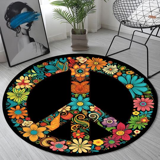 Discover Peace Sign Round Rug