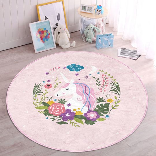Discover Unicorn Nursery Rug|Rose Playmat Round Floor Pad