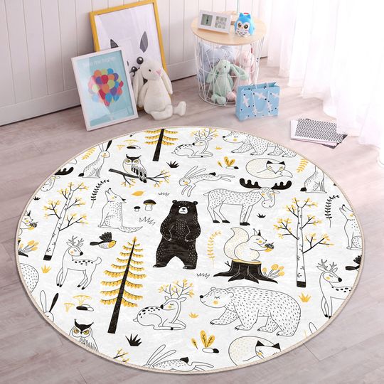 Discover Woodland Nursery Rug|Ren Deer Playmat Round Floor Pad
