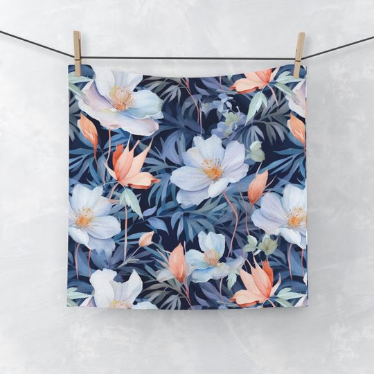 Discover Steel Blue Floral Face Towel | Floral Square Towel
