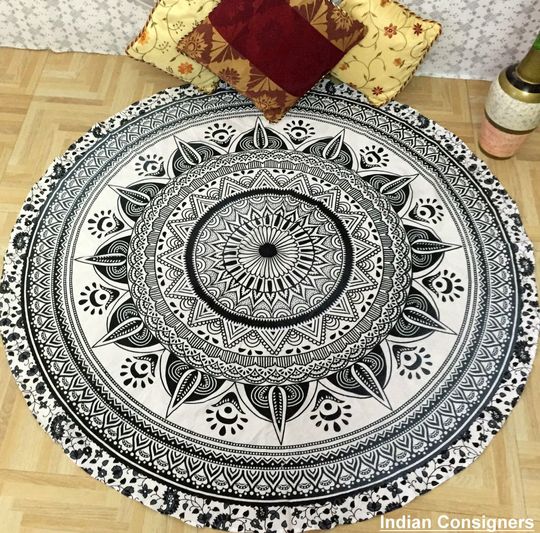 Discover Blue Mandala Round Tapestry Blankets Round Blanket
