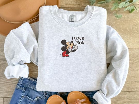 Discover Embroidered Mouse I Love You Sweatshirt, Valentine's Day