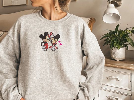Discover Embroidered Mouse Valentine's Day Sweatshirt, Valentine's Day Embroidered Sweatshirt