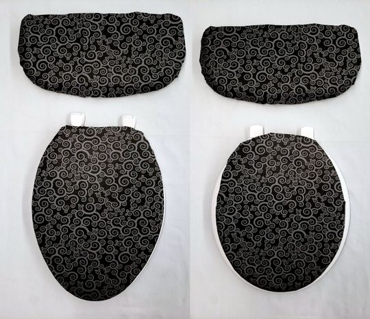 Discover Black & Gray Scroll Damask Toilet Seat Cover