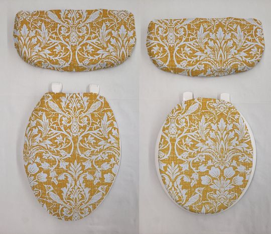 Discover Gold Floral Damask Toilet Seat Lid Cover