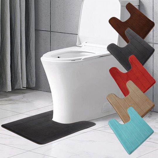 Discover Coral Fleece Carpet Toilet Mat Floor Mats Bathroom Anti-slip Mat U-Shaped