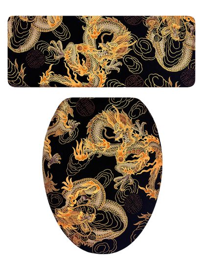 Discover Black and Gold Dragon Printed Toilet Seat Lid Cover