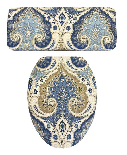 Discover Linen Baroque Paisley Blue Camel Printed Toilet Seat Cover