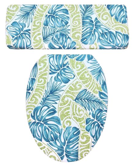 Discover Green Blue Foliage Printed Toilet Seat Cover