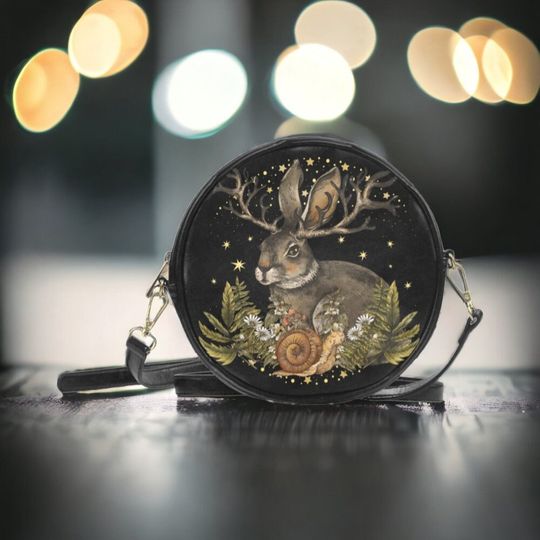 Discover Celestial Rabbit Witchy Dark Forest Saddle Style Round Satchel Bag