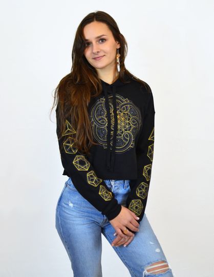 Discover Flower of Life Cropped Pullover Hoodie - Tree of Life Cropped Hoodie