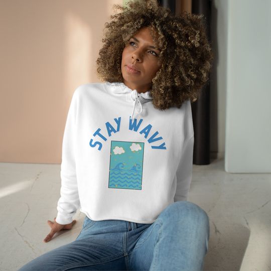Discover Stay Wavy Beach Graphic Print Women's Cropped Hoodie