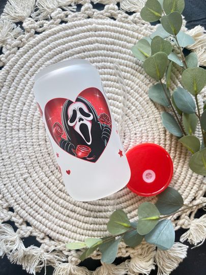 Discover Ghostface Valentine 16 oz Frosted Glass Cup, Cute Serial Killer Antivday Gifts