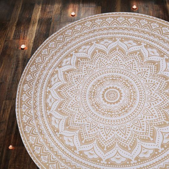 Discover Gold Mandala Hippie Boho Round Blanket