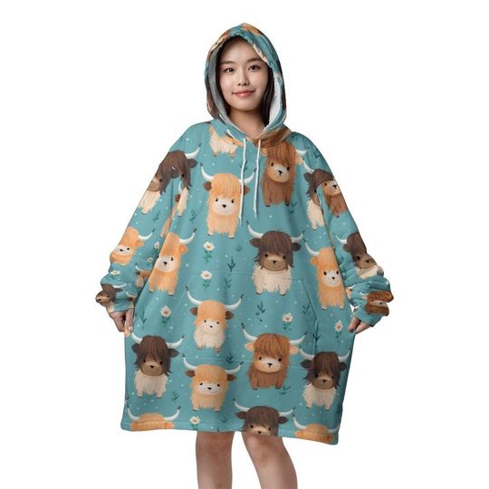 Discover Cute Highland Cow  Blanket Hoodie