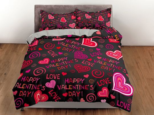 Discover Valentines day cotton duvet cover hearts quilt cover, love bedding set girly bedroom blanket cover