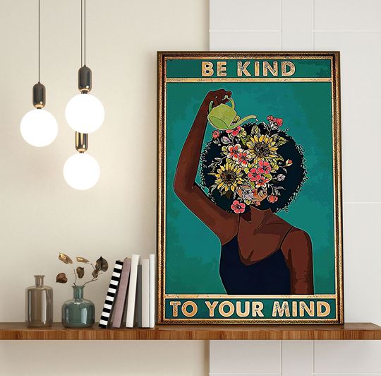 Discover Be Kind To Your Mind Poster, Black Girl With Sunflower