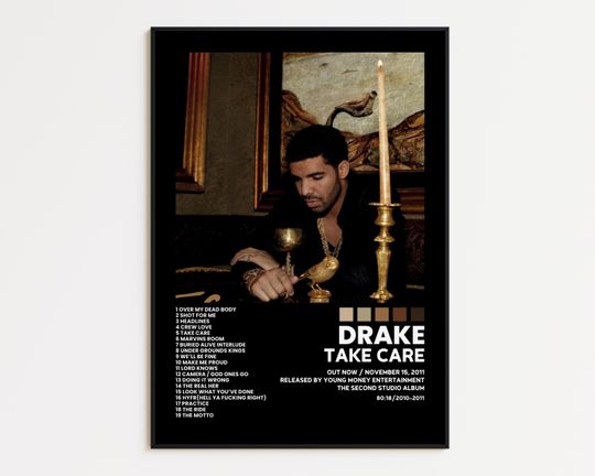Discover Drake Cover Poster, Take Care Album Wall Print, Tracklist Poster