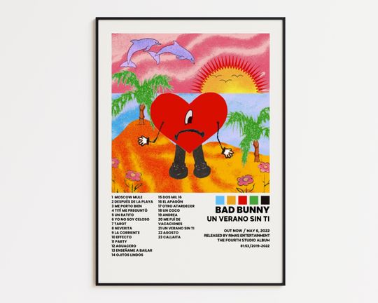 Discover Bad Bunny Cover Poster, Un Verano Sin Ti, Album Wall Print, Tracklist Poster