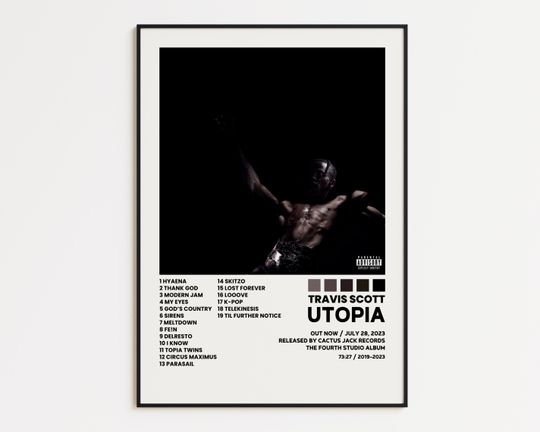 Discover Travis Cover Poster, Utopia Album Wall Print, Tracklist Poster, Rap Classics Poster